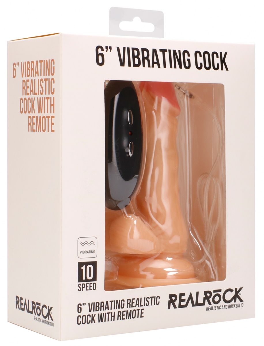 Телесный вибратор-реалистик Vibrating Realistic Cock 6  With Scrotum - 15 см.